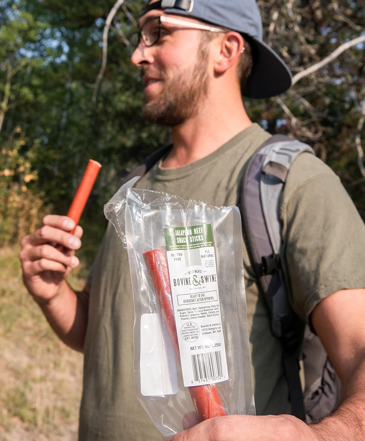 Bovine & Swine All-Natural Gourmet Craft Beef Snack Sticks | 10 Packs of 2 | Wyoming Jerky Sticks, High Protein, Individually Wrapped | Camping & Hiking Snacks | Clean Ingredients | Jalapeño Beef