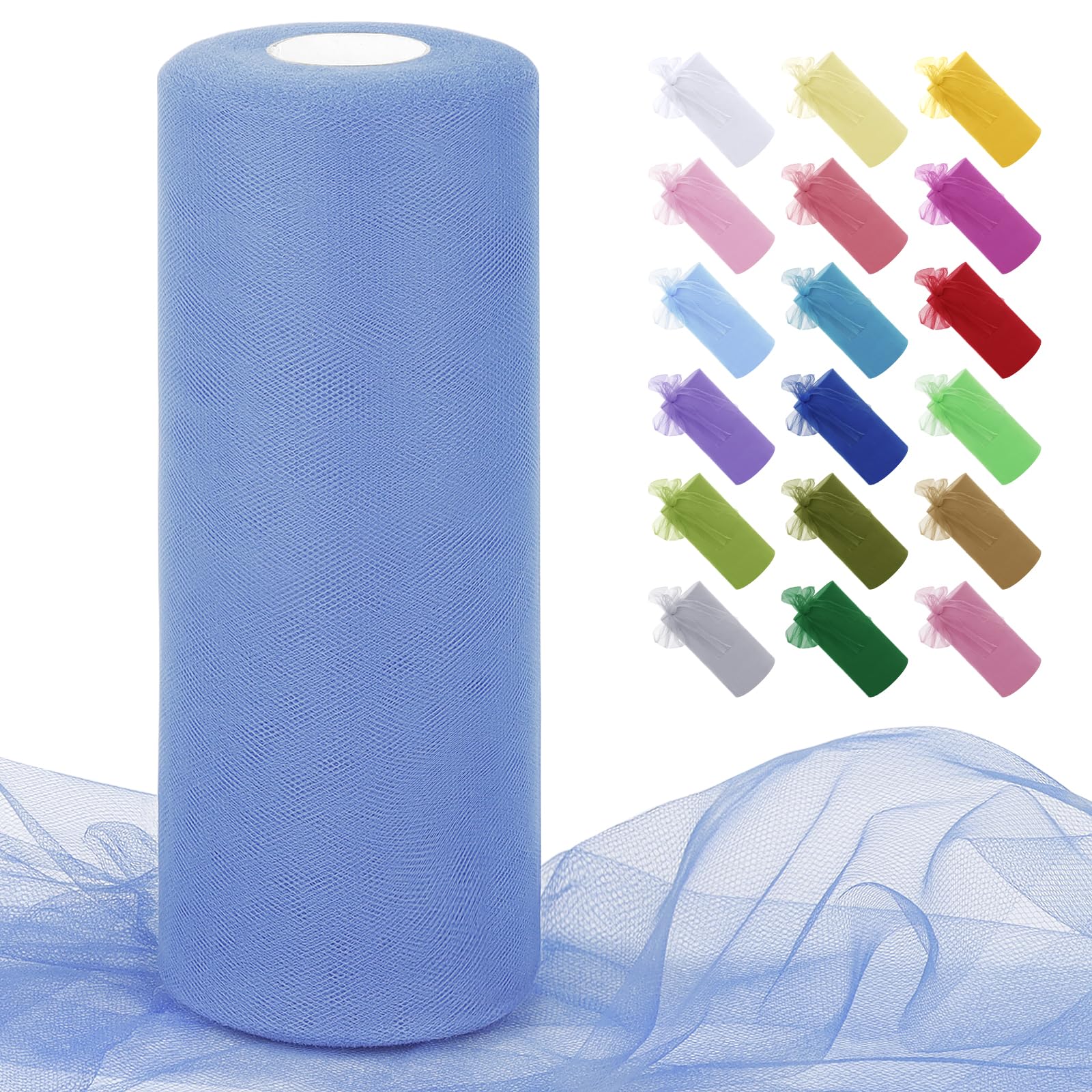 Uiopa Grey Blue Tulle Fabric Roll 30cm x 91m Polyester Netting Fabric Mesh Tulle Ribbon for Tutu Skirts, Gift Wrapping, Birthday/Party/Wedding Decoration, DIY Projects