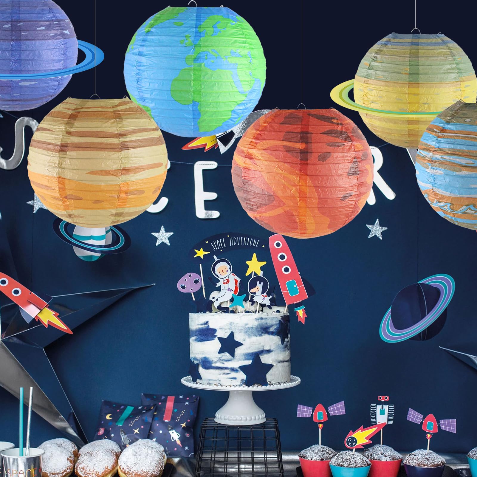 Lot De 8 Lanternes Papier Planètes - Décoration Système Solaire Pour Anniversaire Thème Spatial