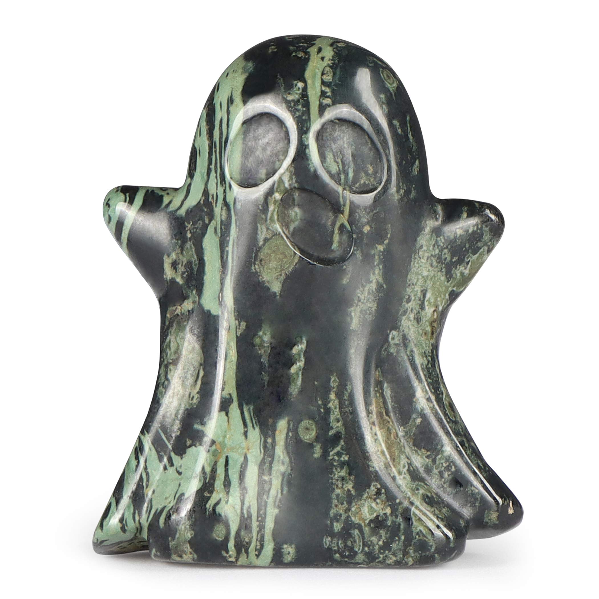 Artistone Kambaba Jasper Ghost Figurine Hand Carved Crystal Gemstone Ghost Ornament Statue Halloween Decorations Carnival Party Haunted House Mantel Home Decor