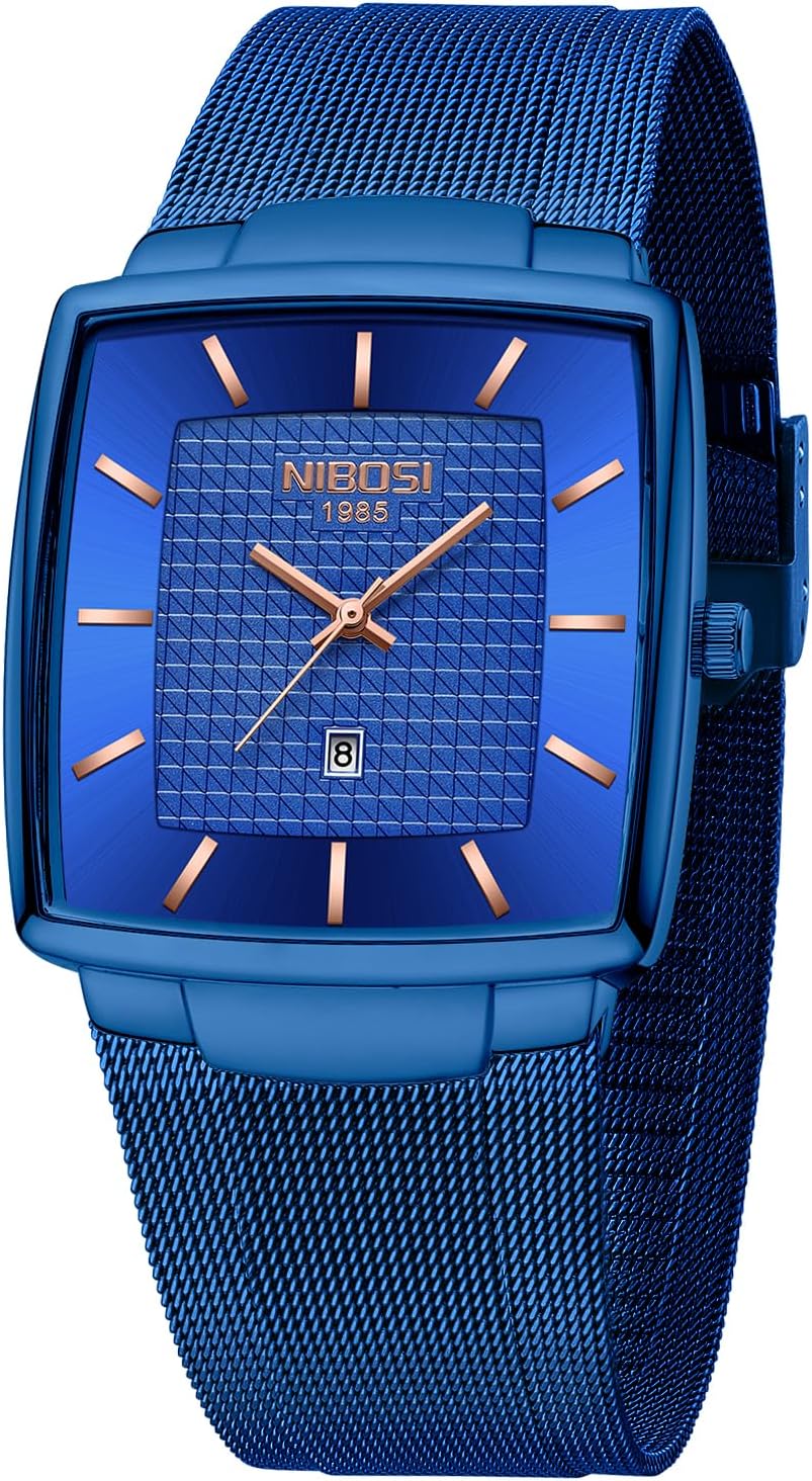 NIBOSI Men Watches Analog Quartz Square Military Waterproof Sport Business Wrist Watch for Men with Stainless Steel Mesh Strap Date Calendar
