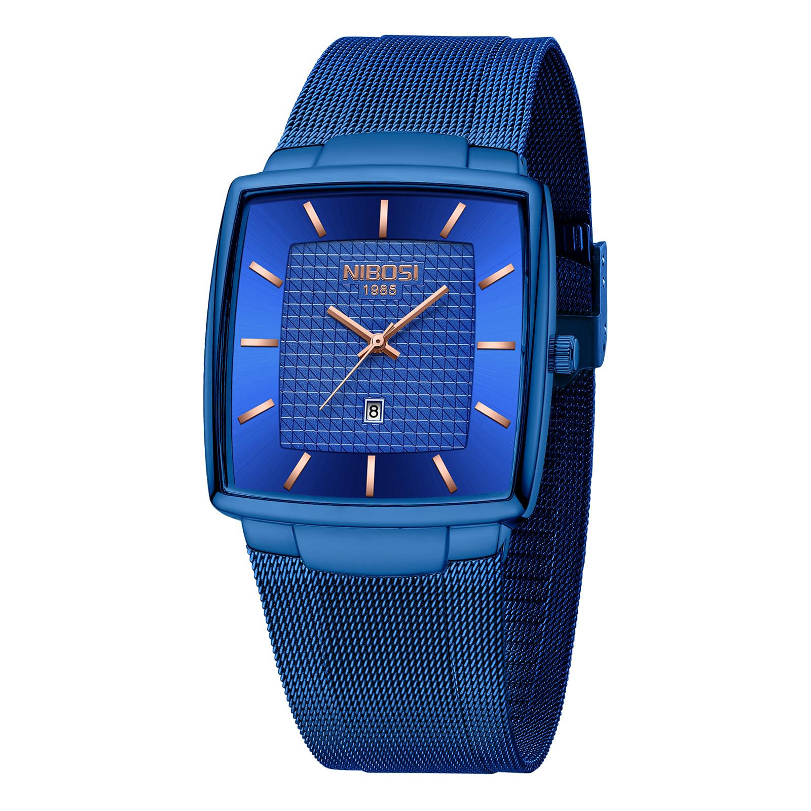 NIBOSI Men Watches Analog Quartz Square Military Waterproof Sport Business Wrist Watch for Men with Stainless Steel Mesh Strap Date Calendar