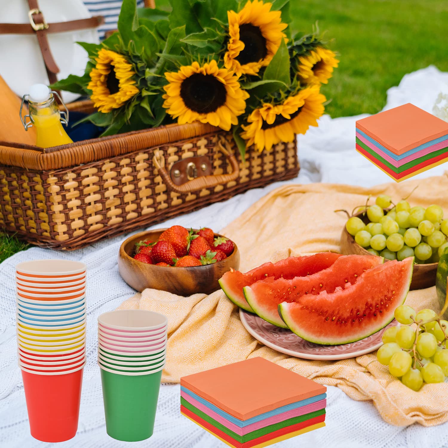 Geviro 90 pezzi arcobaleno forniture per feste arcobaleno cocktail pranzo bevande tovagliolo 2 strati partito multicolore bicchieri di carta usa e getta piatti per feste di compleanno fai da te