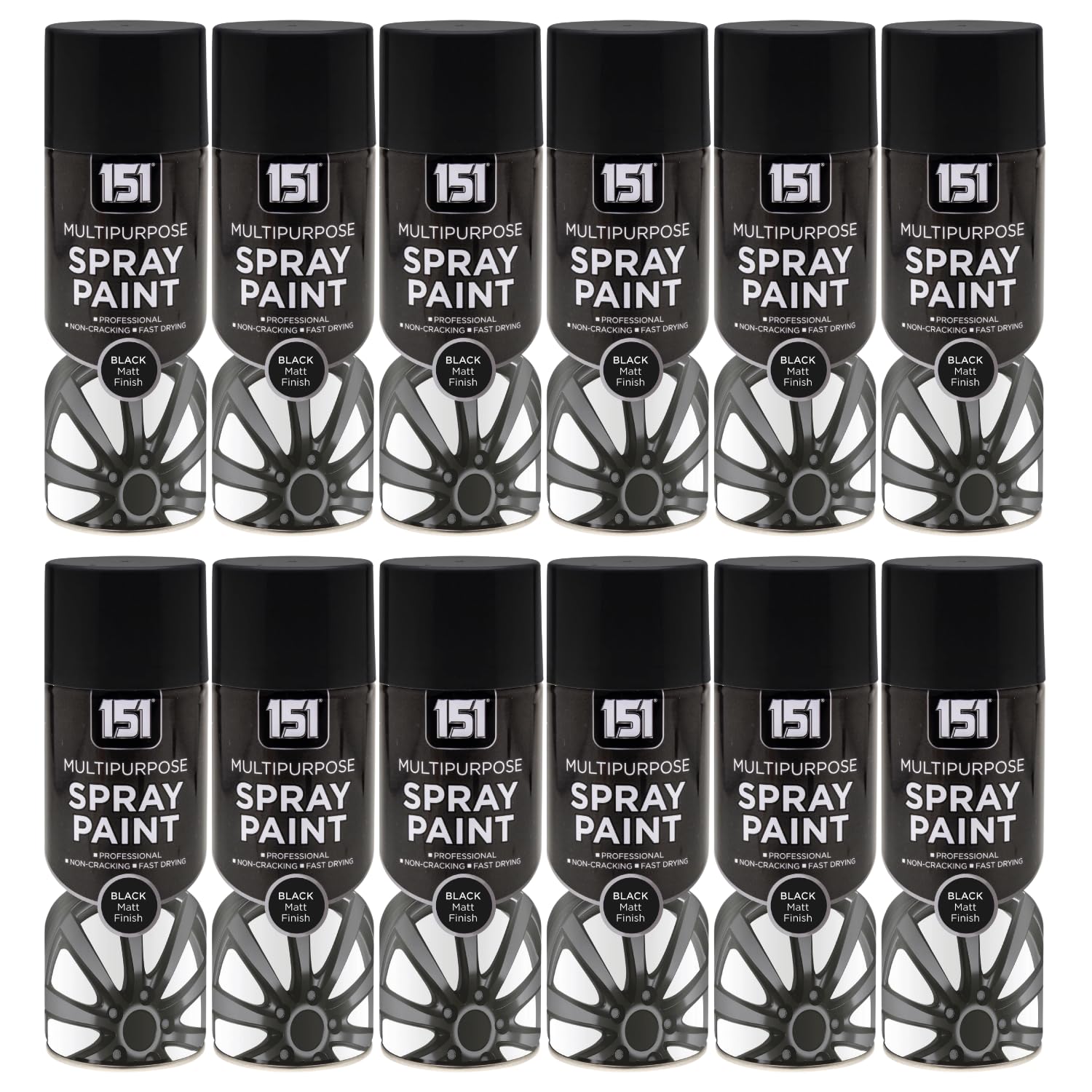 151 Black Matt Multi-Purpose Aerosol Spray Paint 400ml (12 Pack)
