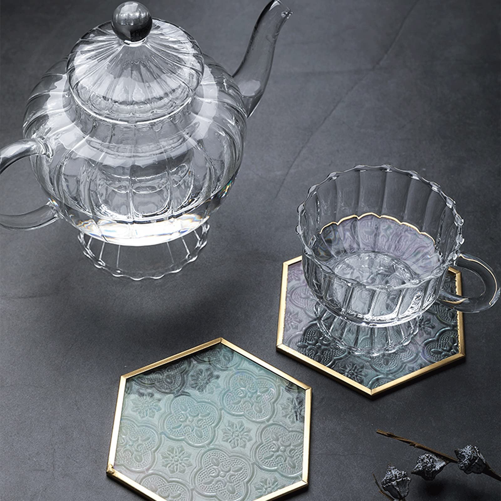 sous-Verre Coaster en Verre 6 Bandes de cuivre Coaster en Verre gaufré, Apparence à la Mode Peut être utilisée comme Tampon d'isolation Thermique for la décoration de Meubles Dessous de Verre (Size :