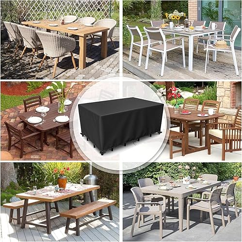 Miniatura 6 de Juego de fundas impermeables para muebles de patio al aire libre, fundas para mesa de comedor de jardín 600D, 102 pulgadas de largo x 54 pulgadas de