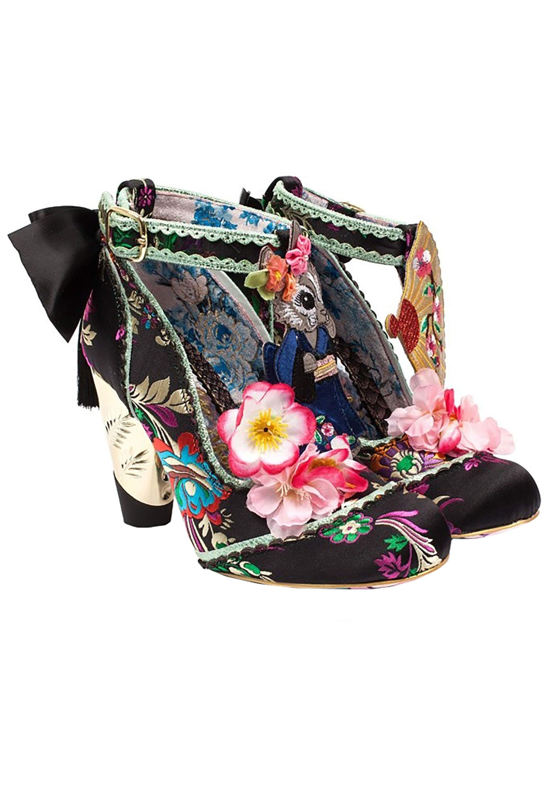 Irregular Choice Blossom Bunny Satin Floral Embellished Pump Black