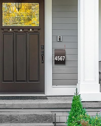 Miniatura 125 de LAND·VOI Buzón de pared con un kit de bandera y tres juegos de calcomanías de números de buzón de 0 a 9, buzones para exterior, buzón de metal Negro