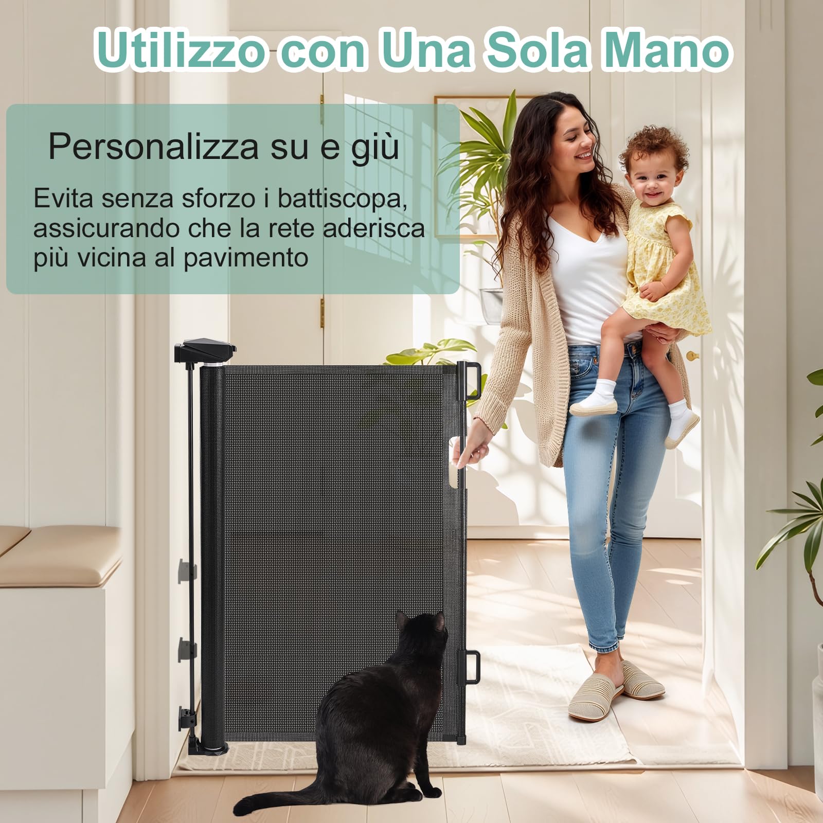 Griglia di protezione per scale allungabile per bambini, 150 CM Cancelletto estensibile per scale per animali domestici, per scale estraibile, per scale, porte, corridoi, interni ed esterni