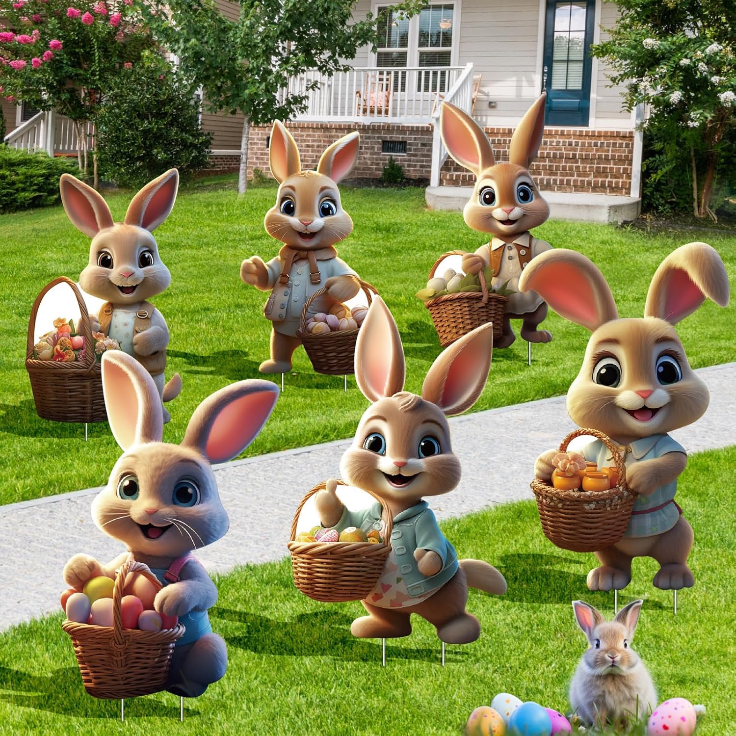 Señal decorativa de conejos de Pascua para jardín, carteles publicitarios 2D de Pascua, estacas para huevos de Pascua, letrero de granja para decoración de jardín, gran decoración de Pascua al aire