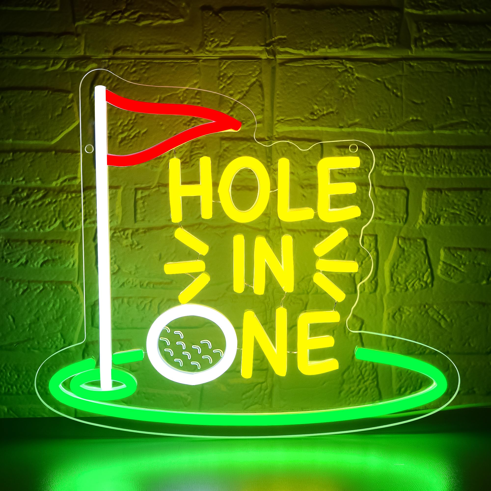 Golf Neon Sign for Wall Decor Hole In One Neon Light for Man Cave Putting Green LED Light Up Sign for Club Bedroom Bar Shop Party Wall Decor,Birthday Gifts for Golfer Size10.7 * 12.4inches(JTD285)