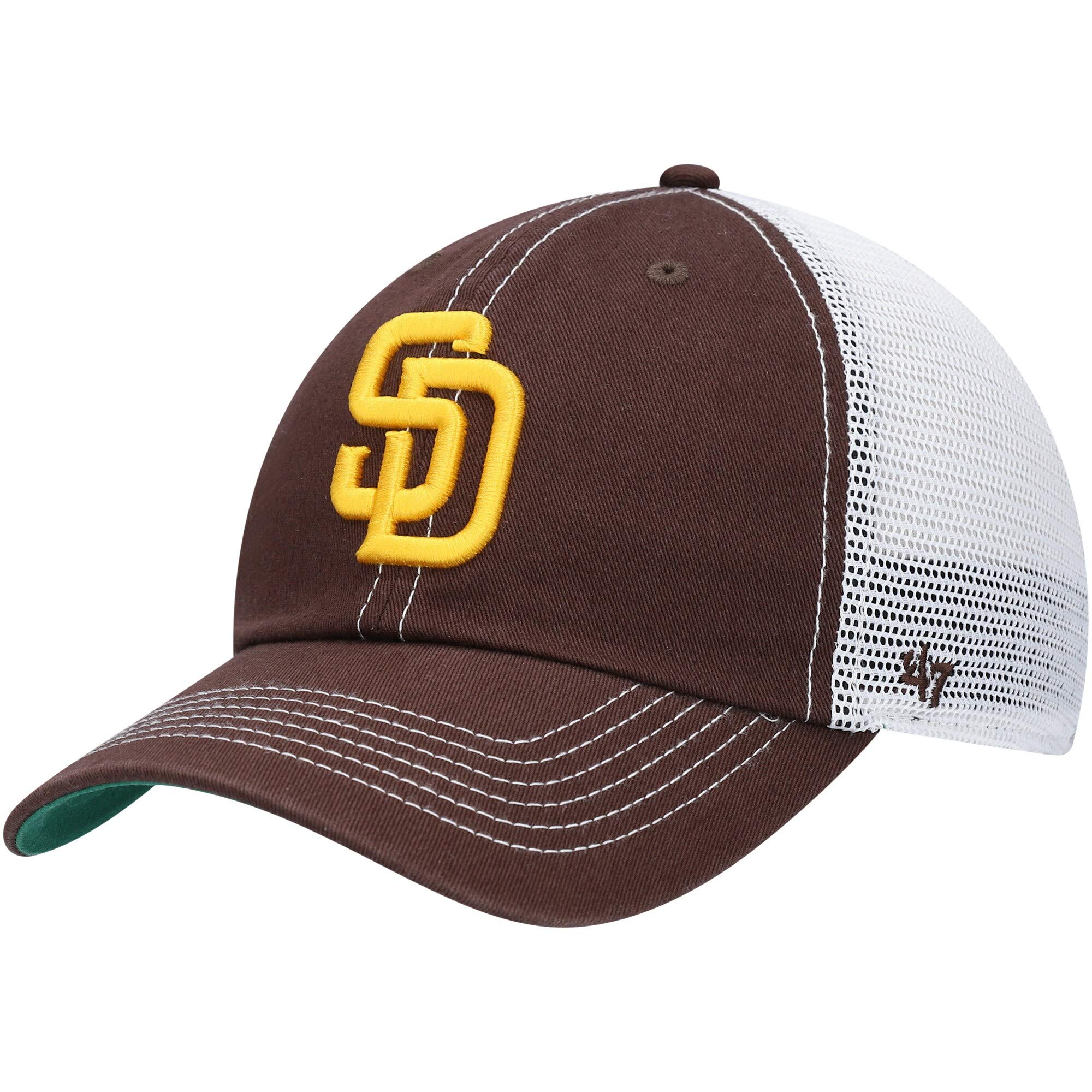 47 MLB Trawler Primary Logo Team Color Mesh Trucker Clean Up Adjustable Hat, Adult One Size Fits All - San Diego Padres Brown