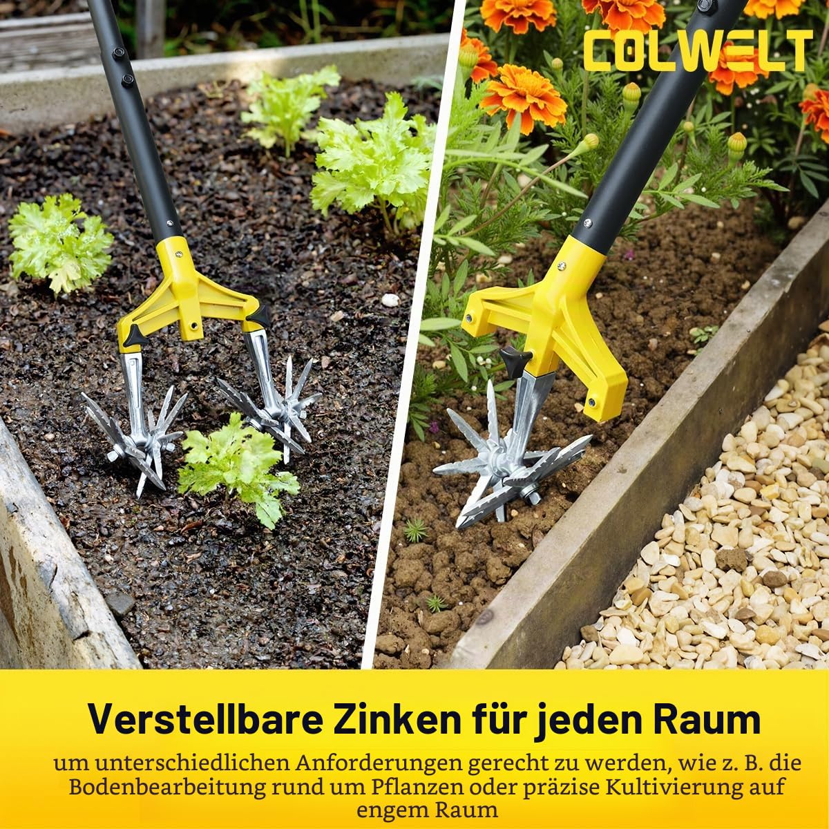 Colwelt Drehbarer Kultivator, Gartenwerkzeug, 154 cm, Handfräse, Gartenwerkzeug mit abnehmbaren Aluminiumzinken, Grubber für Gartenerde oder Nachsaat von Gras, manuelle Kultivatoren und Fräsen für