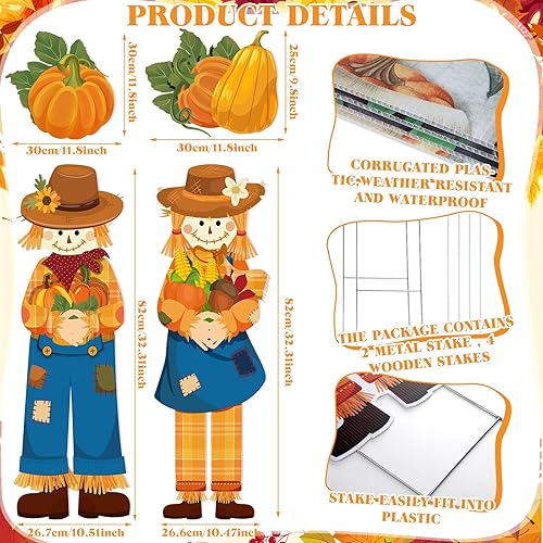 Miniatura 2 de Geetery 4 piezas de decoración de Acción de Gracias al aire libre, estaca de espantapájaros, calabazas peregrinas, letrero de porche con estaca,