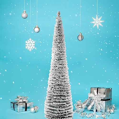 Árbol de Navidad flocado de nieve de 5 pies, artificial pequeño, plegable, blanco como la nieve, pino flocado para decoración de Navidad, interiores