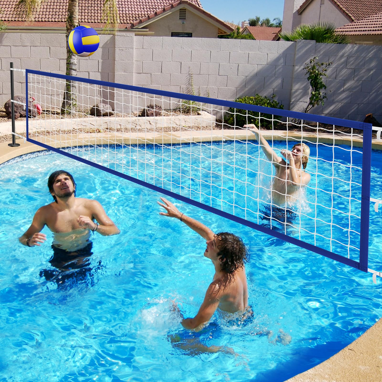 Red de voleibol de piscina mejorada, red de voleibol de piscina de 15 x 3 pies para piscina enterrada | Juegos para adultos y familia 2025 Flotadores de piscina de verano para regalo de fiesta, bordes gruesos, hebillas de metal
