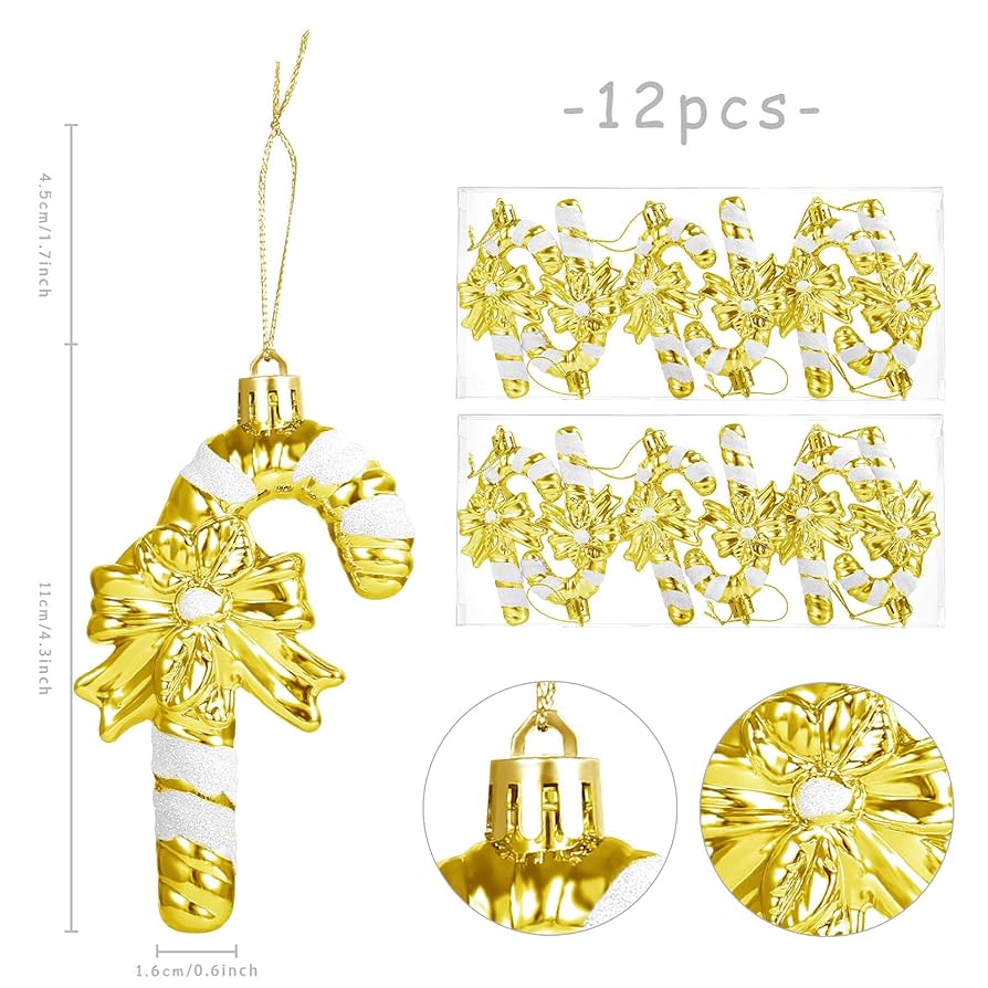 クリスマス 飾り オーナメント 12本セット キャンディケーン リボン 金 Amazon.co.jp: GWHOLE クリスマス 飾り オーナメント 12本セット