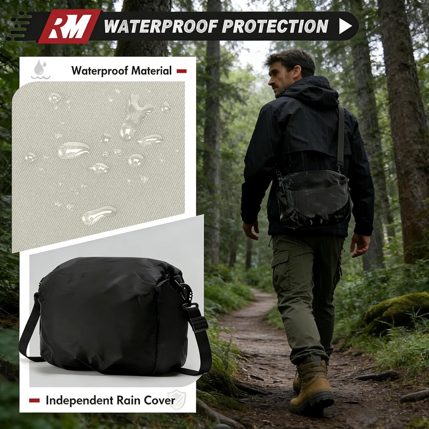 RAINSMORE Waterproof Camera Bag with Tripod Holder for Canon, Sony, Nikon, and Fujifilm – Small Sling Camera Case for Photographers, Beige