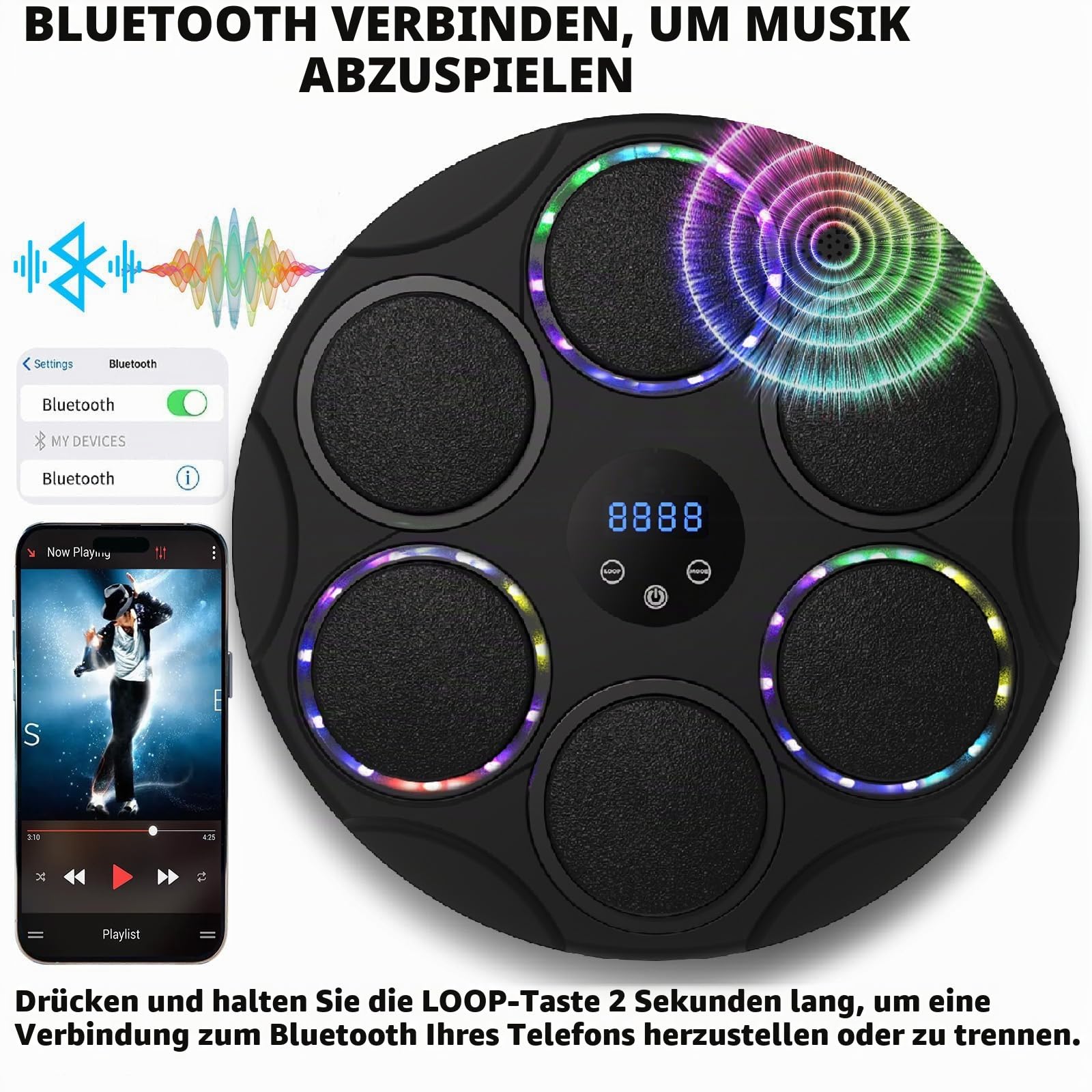 Music Boxing Machine mit Boxhandschuhen,17.3'' LED Smart Bluetooth Musik Boxtrainer, Elektronische Boxmaschine zur Wandmontage mit 9Geschwindigkeitsmodi und Zählmodus
