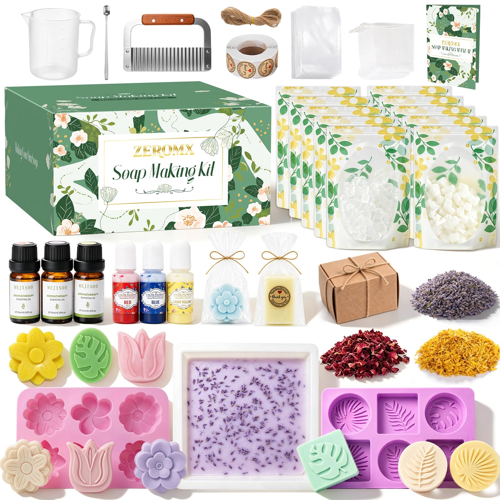 Seifen Selber Machen Set, Kreative Seifen DIY Set für Erwachsene | 1,5kg Seifenbasis, 3 Düfte, 3 Farben, 3 Silikonformen, Seifenmesser & Geschenkverpackung, Handmade Seifen Bastelset