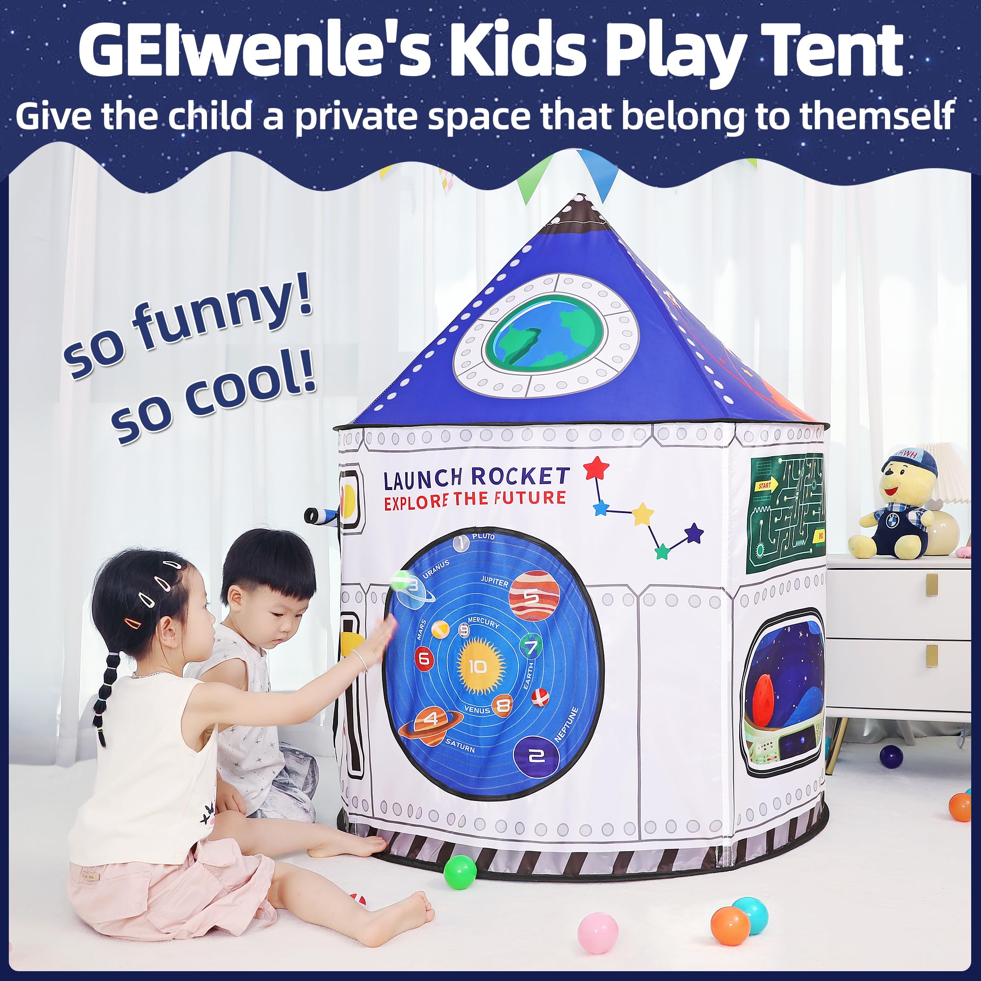 Rockets Kids Play Tent for Indoor Outdoor Astronauts Spaceship Play Tent Kids Playhouse Pop Up Tent Children House Rocket Planets Space Castle Playhouse for Boys & Girls Birthday Gift