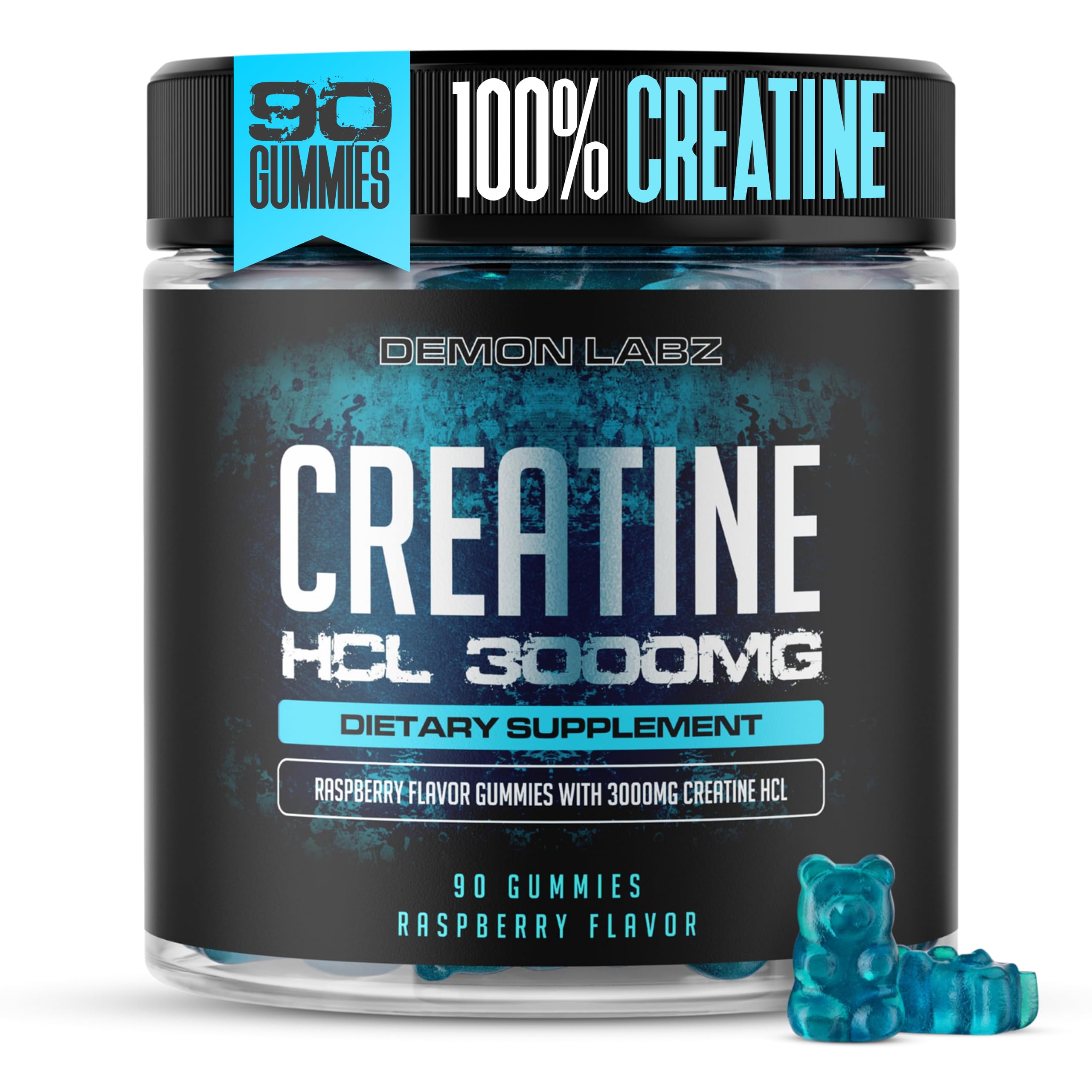 Creatine HCl 3000mg Per Serving - Raspberry Flavor - Vegan Gummies (90 Count, Single Pack) Raspberry 90 Count (Pack of 1)