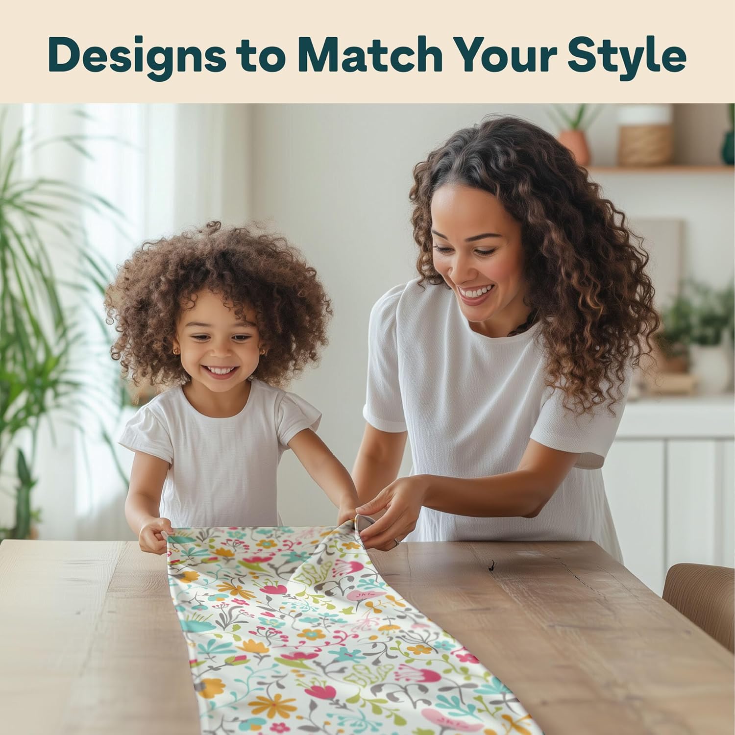 Spring Table Runners | Made in America Table Linens | Stain & Wrinkle Resistant | Seasonal Summer Spring Decorations for Home | Floral Collection - Blooming Springs - 14 x 90 Inches Long