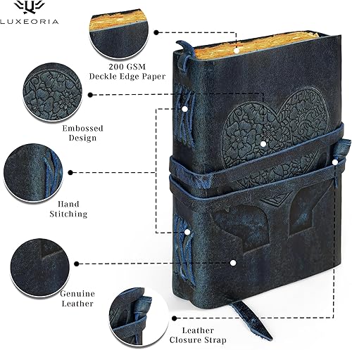 Miniatura 5 de LUXEORIA Diario de corazón para mujeres y hombres, diario de cuero hecho a mano para escribir mujeres, cuaderno de bocetos de cuero, diario de viaje