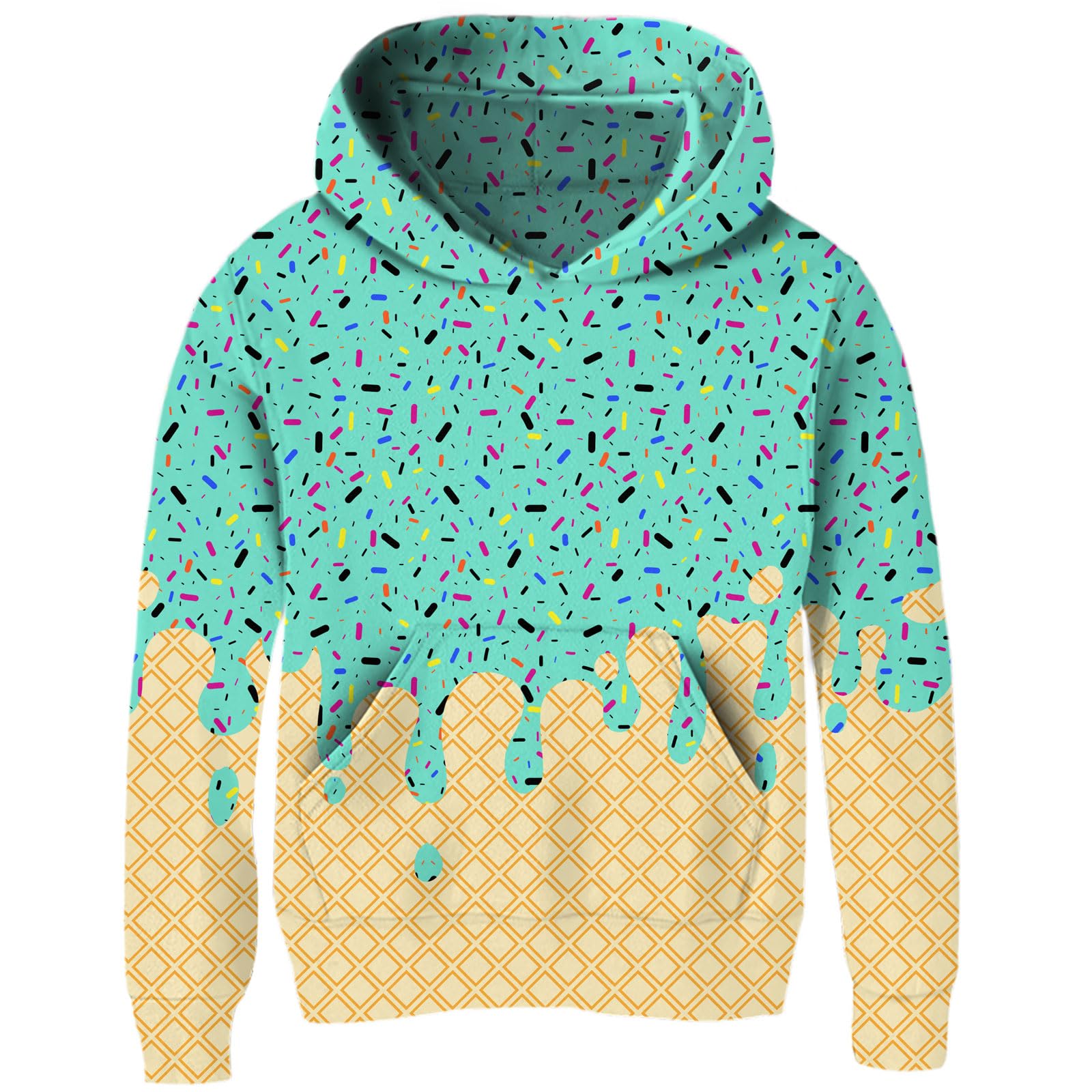 Ahegao Yellow Green Sweatshirt for Girls Ice Cream Hoodies 13 14 Years Long Sleeve Pullover Young Girl School Sports Sweatshirts