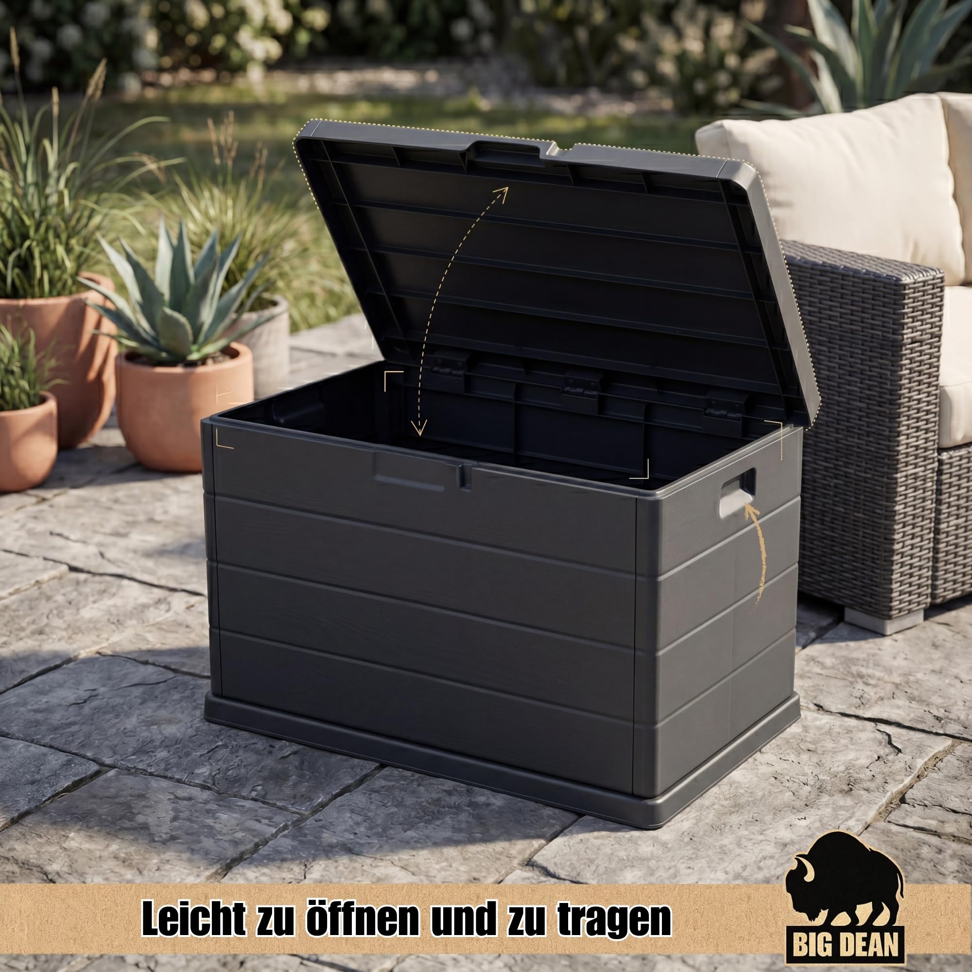 BigDean Coffre de jardin robuste - Étanche - 78 x 55 x 52 cm - Verrouillable - Fabriqué en Europe
