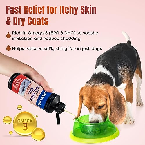 Vista 13 de Life Line Pet Nutrition Suplemento omega-3 de aceite de salmón salvaje de Alaska para piel y pelaje, apoya la salud cerebral, ocular y cardíaca