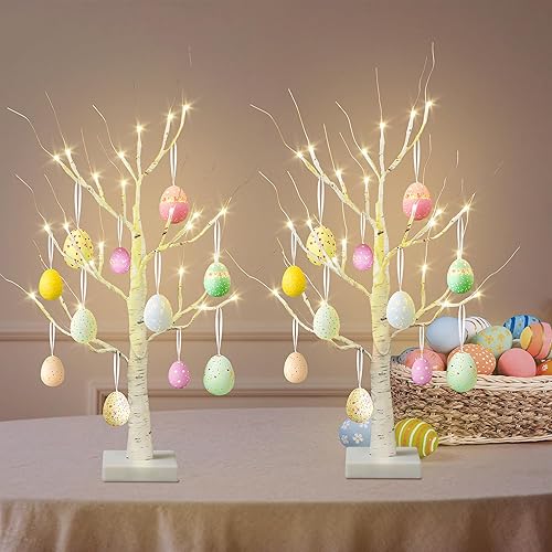 Miniatura 9 de Árboles iluminados para decoración interior, paquete de 2 árboles de abedul de 2 pies24 pulgadas con 24 luces LED, luces blancas cálidas para