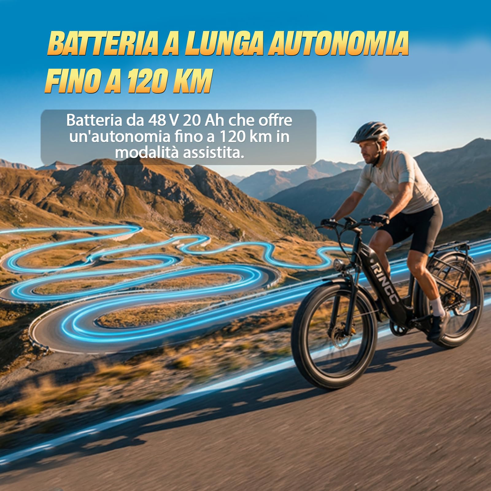RINCC RN60 Bici Elettrica MTB,E-Bike Uomo, 960Wh 20Ah Batteria,Gamma PAS Autonomia di 100-120km,250 W,Pneumatici All Terrain Fat 26“*4,0”,Freni Idraulici Anteriori e Posteriori,7 Velocità