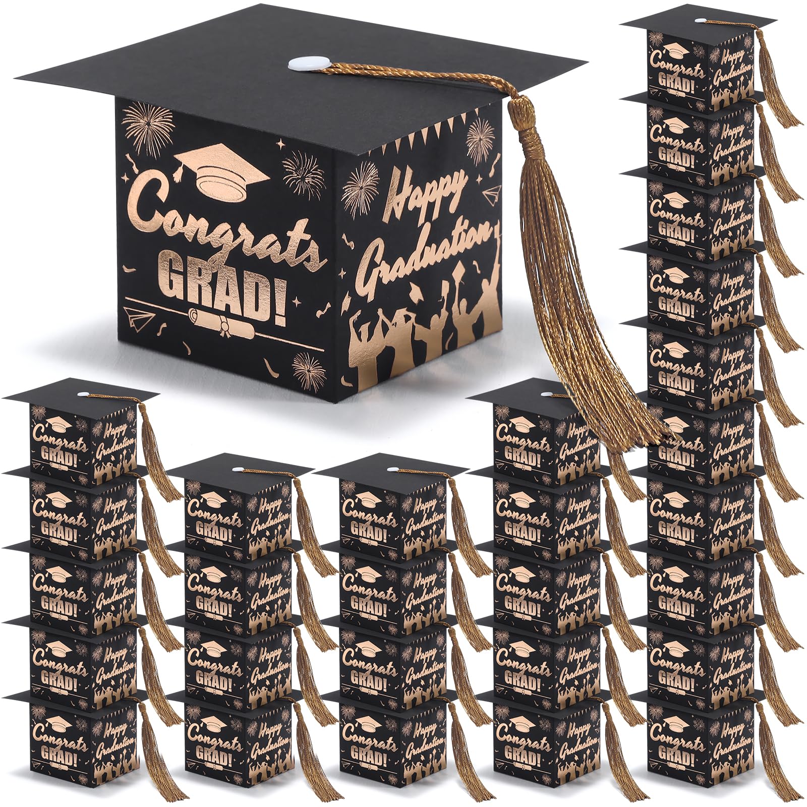 COTOPHER 36 Pack Mini Graduation Cap Gift Boxes with Tassel, Class of 2025 Graduation Candy Boxes Centerpieces for Tables Party Decorations, Small