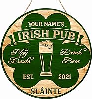 Vista 13 de Artsy Woodsy Decoración del día de San Patricio, letrero de madera de pub irlandés personalizado (no tallado real), accesorios de placa de arte