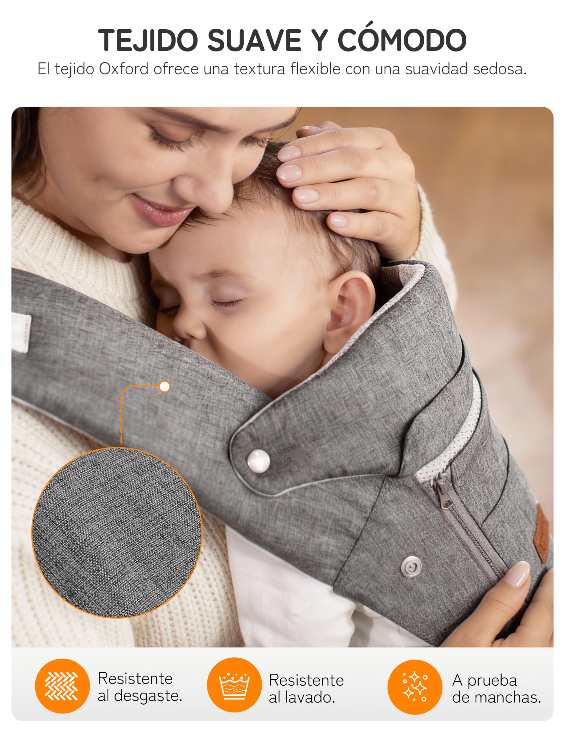 besrey Mochila Portabebes Ergonomica con Respaldo para Padres y Reposacabezas para Bebé + 2 Baberos de Algodón, Gris | Incluye soporte lumbar y baba y cinturón de cintura de hasta 130 cm