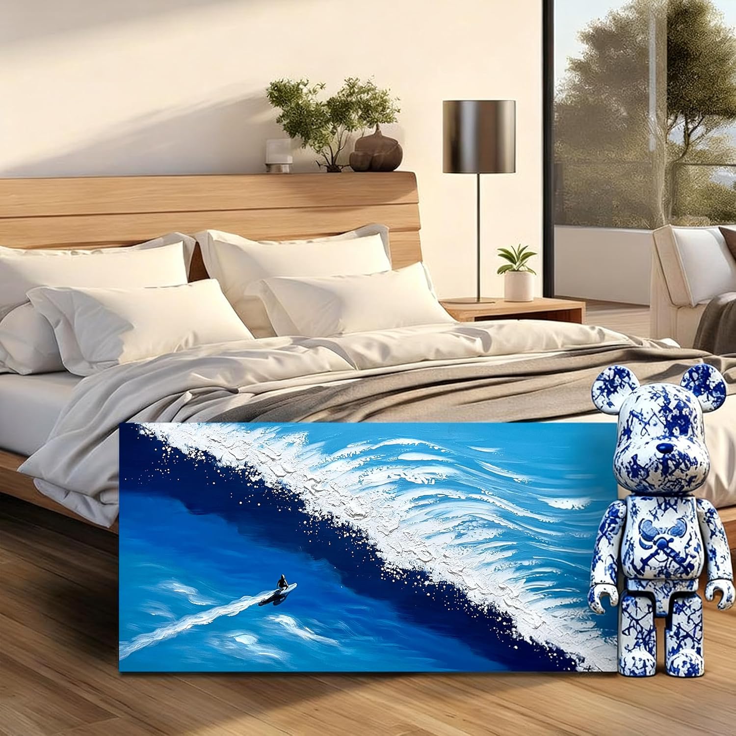 Ocean Artwork Wall Decor for Living Room Blue and White Canvas Wall Art for Office Sea Painting Wall Art for Bedroom Size 20 x 40 Inch