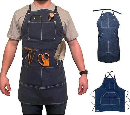 Delantal de lona con bolsillos profundos y correas ajustables cruzadas en la espalda, resistente y duradero, herramienta de jardinería, trabajo,