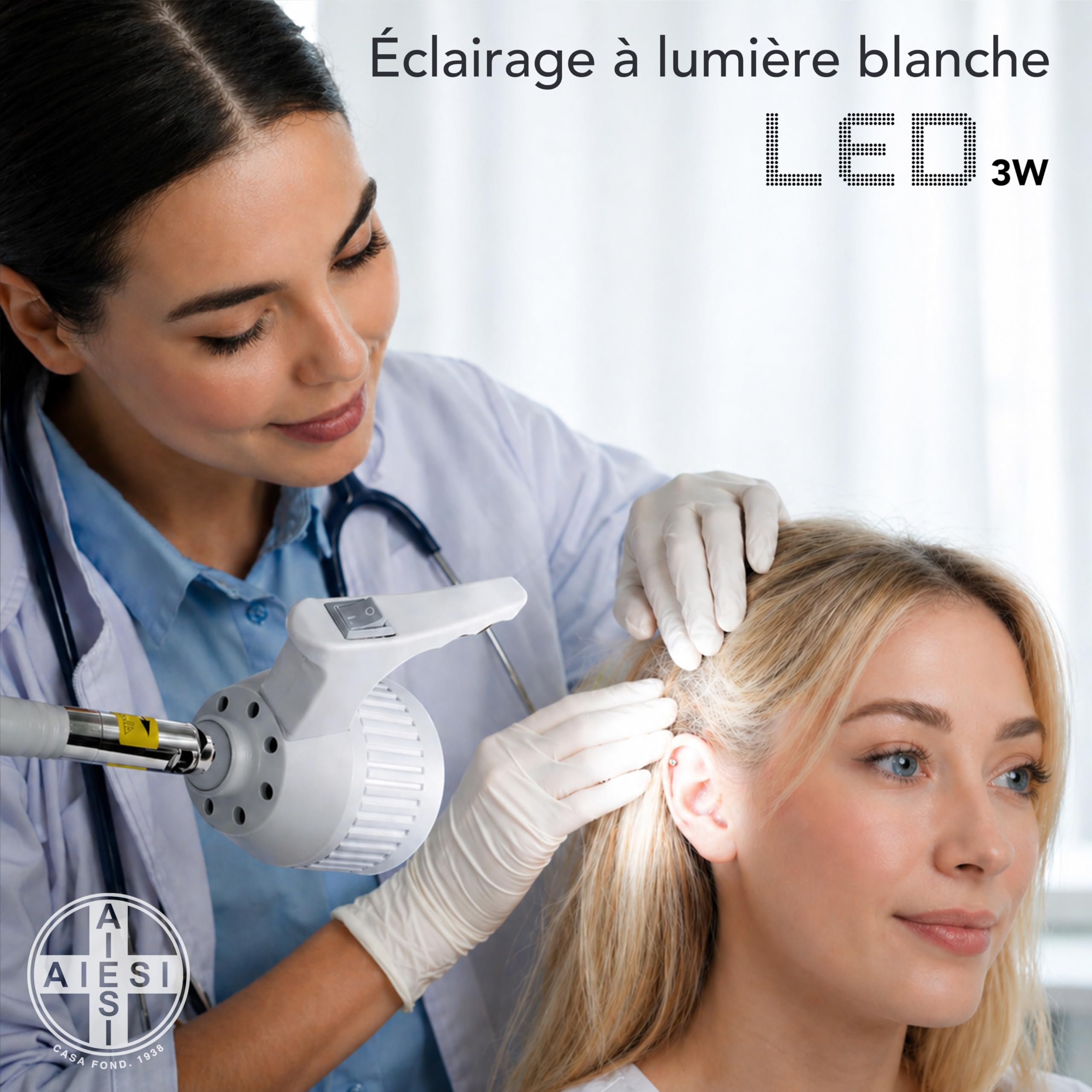 AIESI® Lampe d'examen médical à LED avec bras flexible sur pied avec roues pivotantes à usage médical, Articulation directionnel, Garantie 24 mois