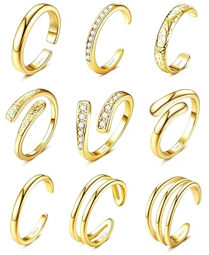 Besteel Toe Rings for Women 14K Gold Filled Simple Hug CZ Triple Open Band Rings Trendy Silver Gold Adjustable Toe Rings Summer Beach Foot Jewelry for Women - 14k gold
