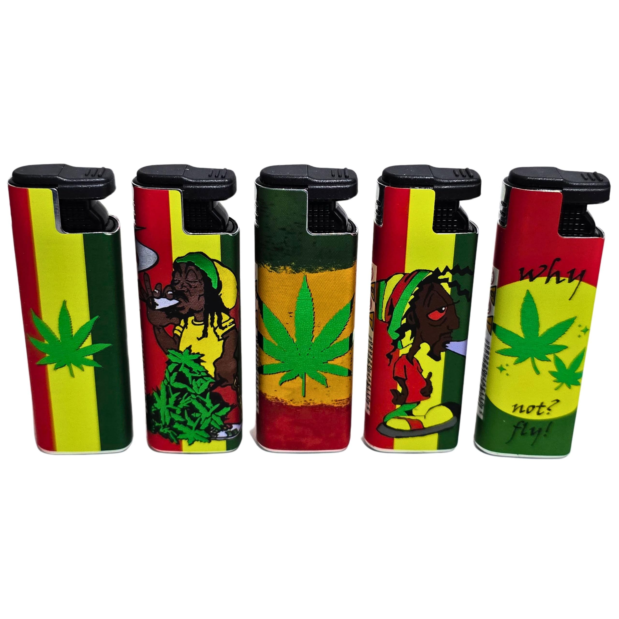Zactly Multicolor - 5 X Flamejack Colourful Windproof Dustproof Jet Lighters Really Powerful – Limited Edition (Rasta Man)