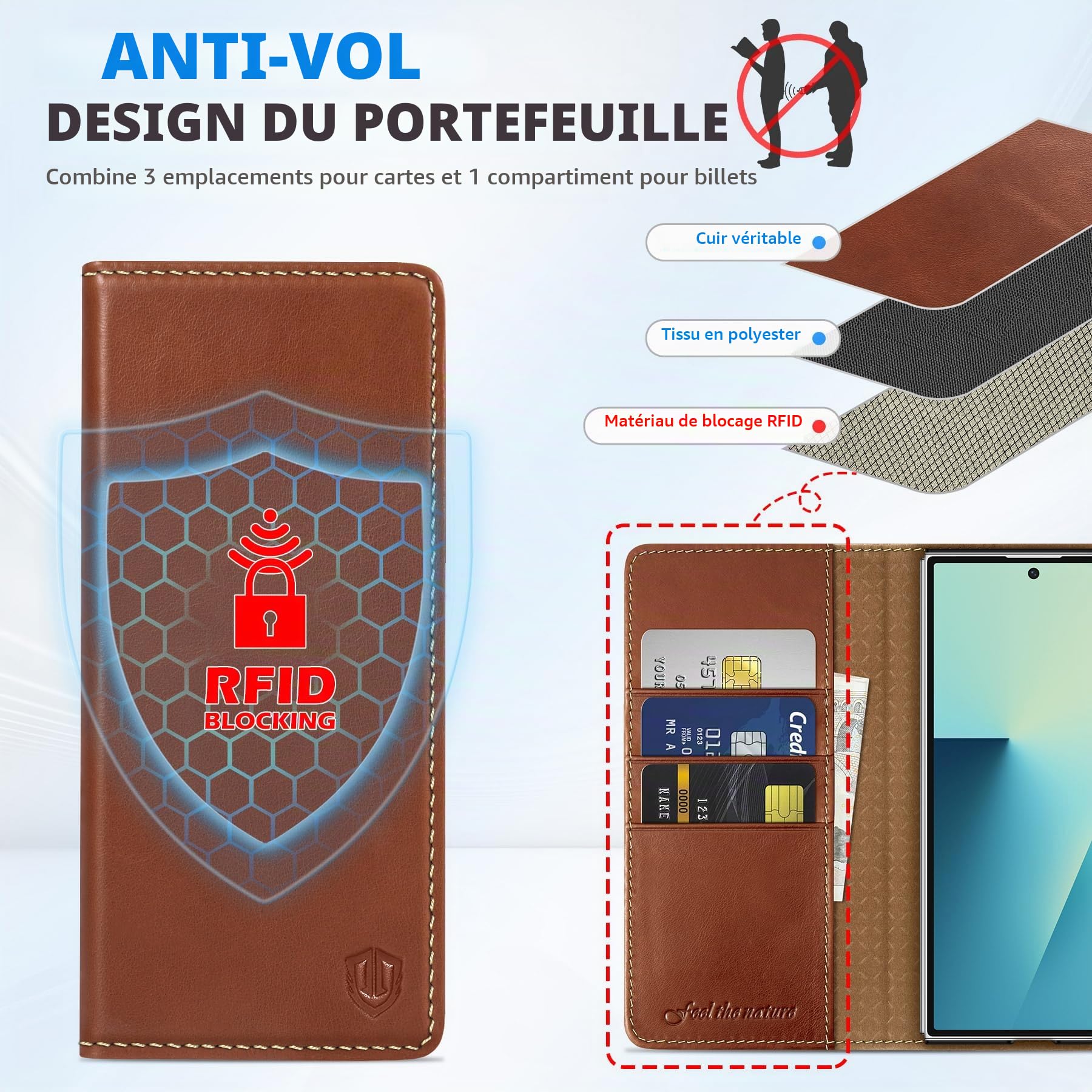 Shieldon Coque en Cuir Véritable pour Galaxy Z Fold7 (8.0"), Marron Rétro