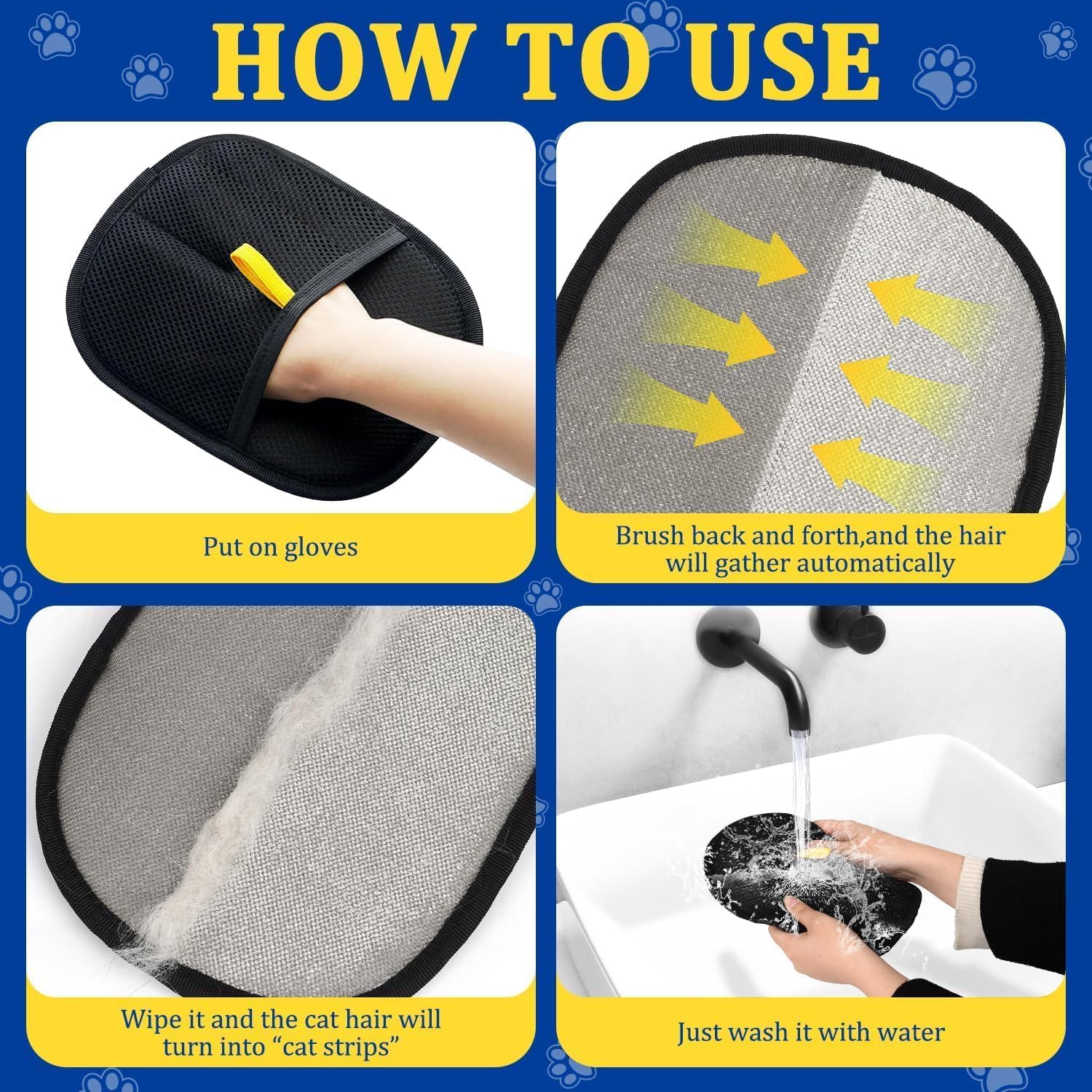 2 Tierhaarentferner-Handschuhe – Doppelseitige Fellmagnet-Handschuhe Für Hunde & Katzen
