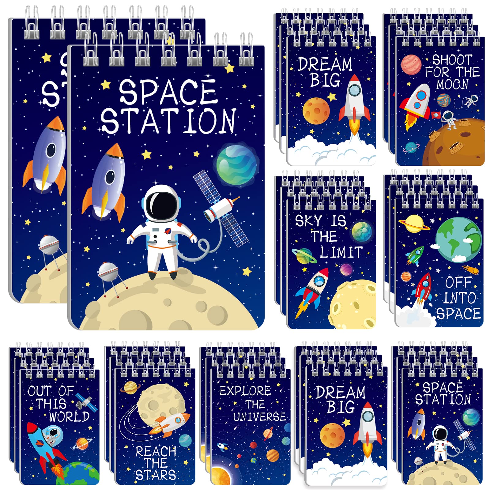 Omlisca Outer Space Mini Notebook 32 Pack Space Party Favor Galaxy Goodie Bags Solar System Astronaut Science Rocket Planet Small Spiral Pocket