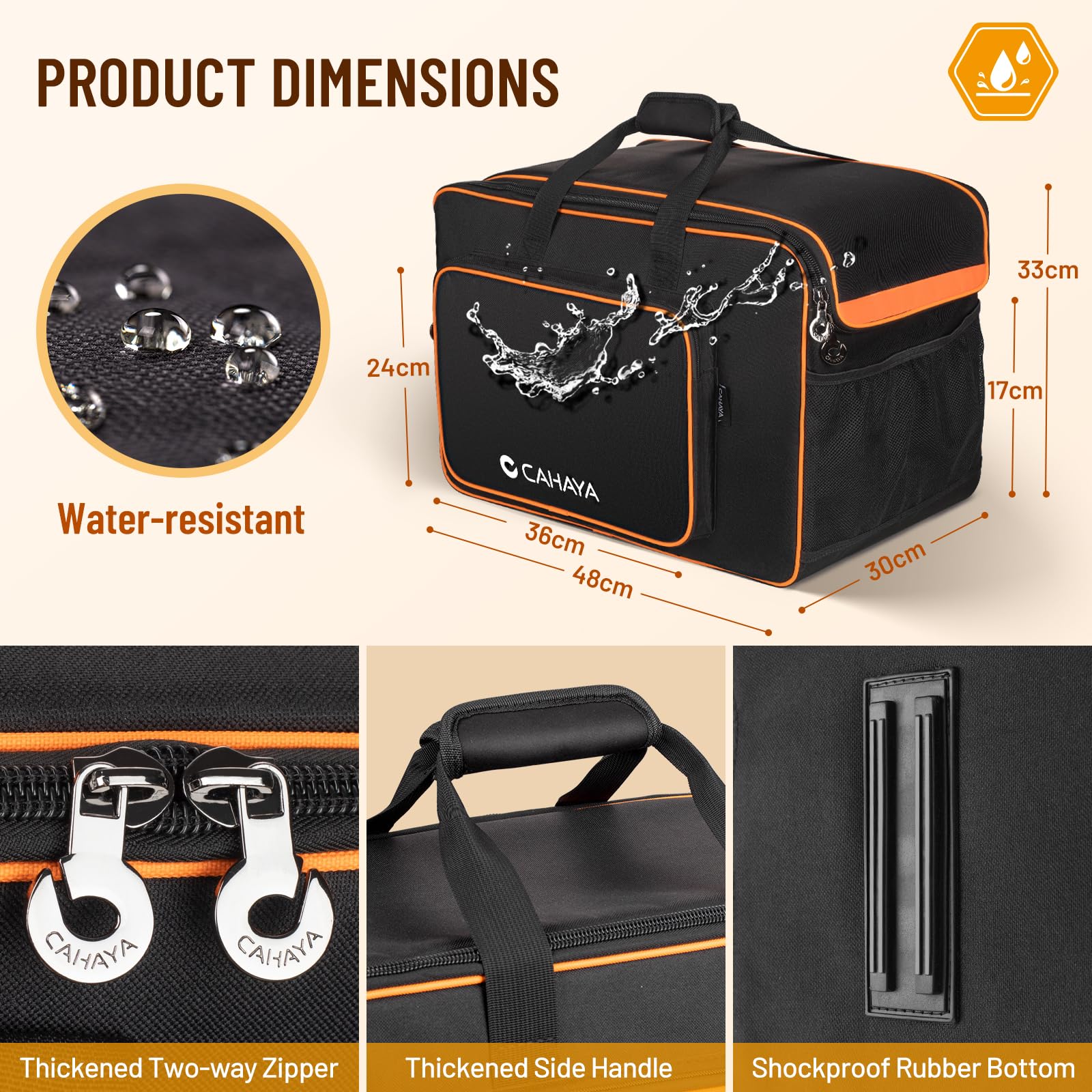 CAHAYA CY0361 Sac de Transport rembourré pour Haut-Parleur avec Plusieurs Poches et Sangles extérieures pour Bluetooth Boombox Stands Accessoires, Noir, Moderne