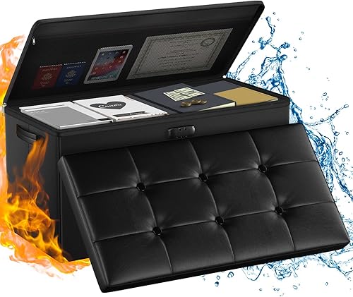 Miniatura 2 de ENGPOW Banco otomano de almacenamiento de 30 pulgadas, banco de almacenamiento plegable ignífugo con cerradura+caja de documentos ignífuga caja