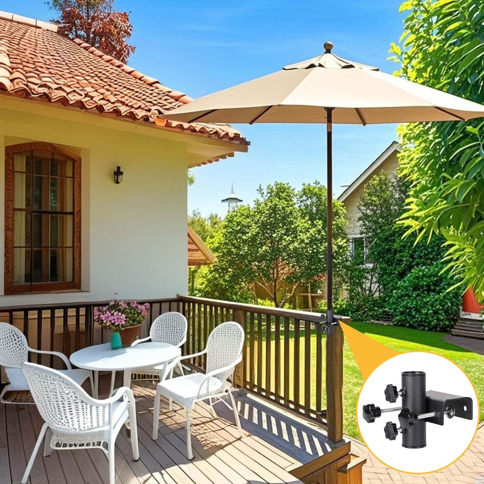 Uchwyt na parasol przeciwsłoneczny, stabilny uchwyt na parasol balkonowy, metalowy uchwyt na parasol balkonowy, regulowany uchwyt balkonowy na parasole przeciwsłoneczne, balkon, taras