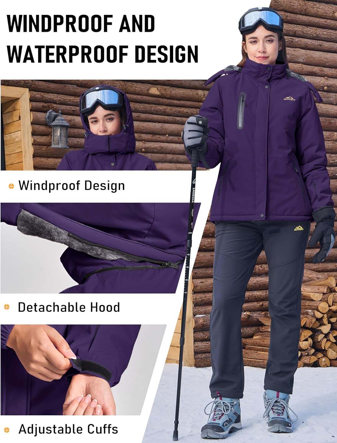 MAGCOMSEN Women's Winter Coats Waterproof Insulated Snow Ski Jacket Hood Fleece Lined Warm Mountain Snowboarding Windbreaker - Image 5