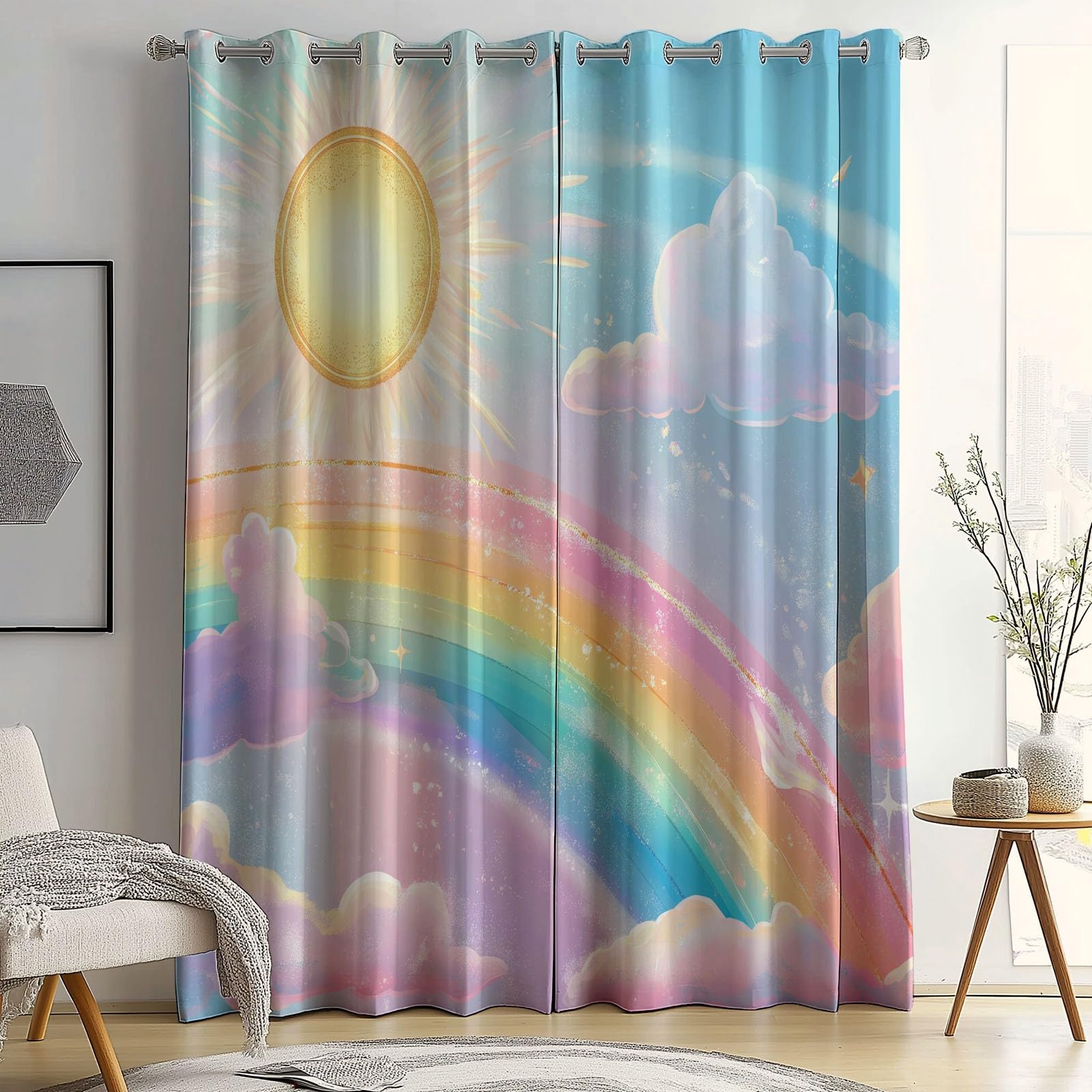 Rideaux Occultants 91.5L X 160H cm (2 Panneaux), Style Ciel De Rêve Nuages, Draperies Anti-Chaleur pour Chambre d'enfant, Bleu Rose