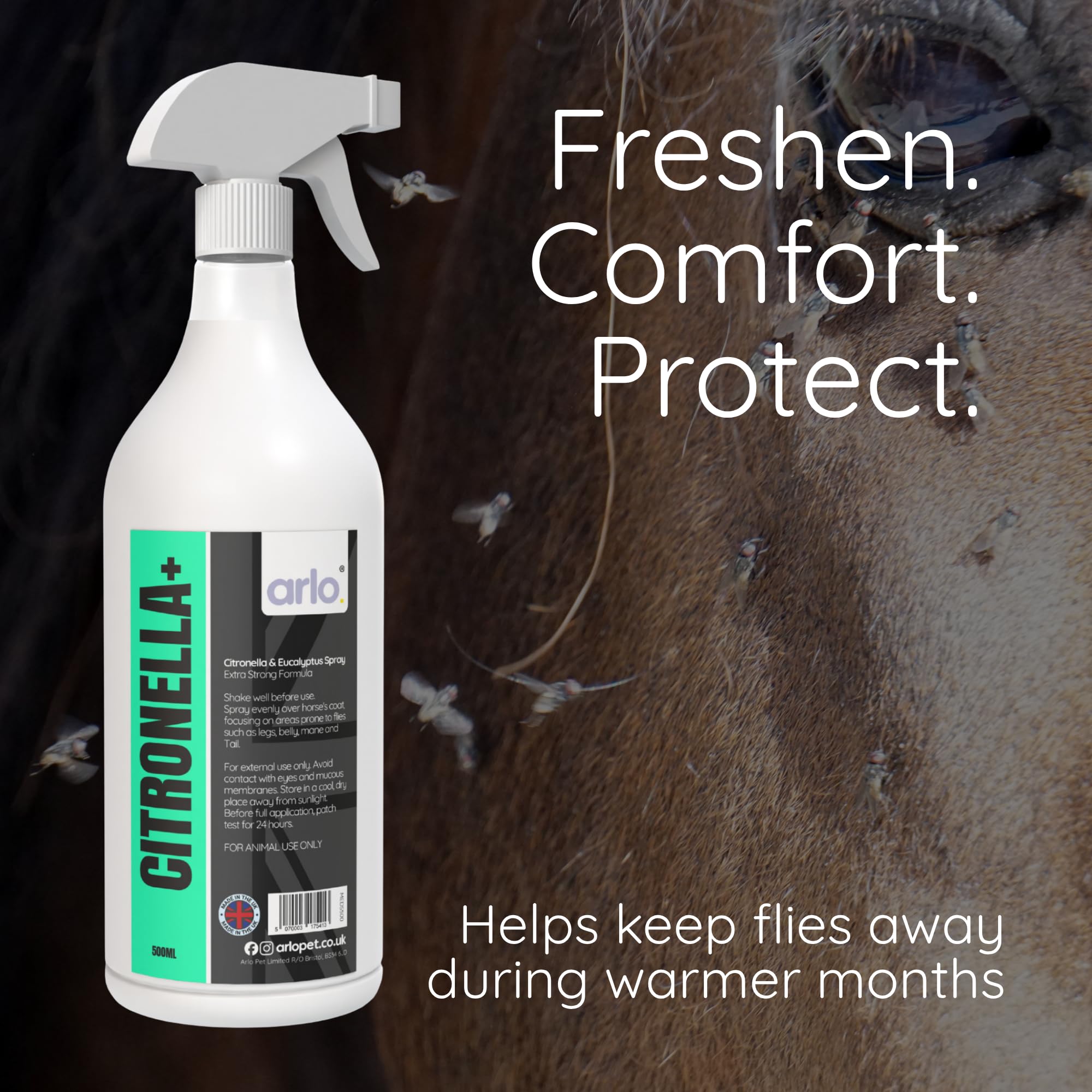 Citronella+ Fly Spray for Horses 500ml – Powerful Insect Protection | Long-Lasting Coat Spray for Horses & Ponies | Fast-Acting & Easy to Use | Summer Horse Care Essential — view 4